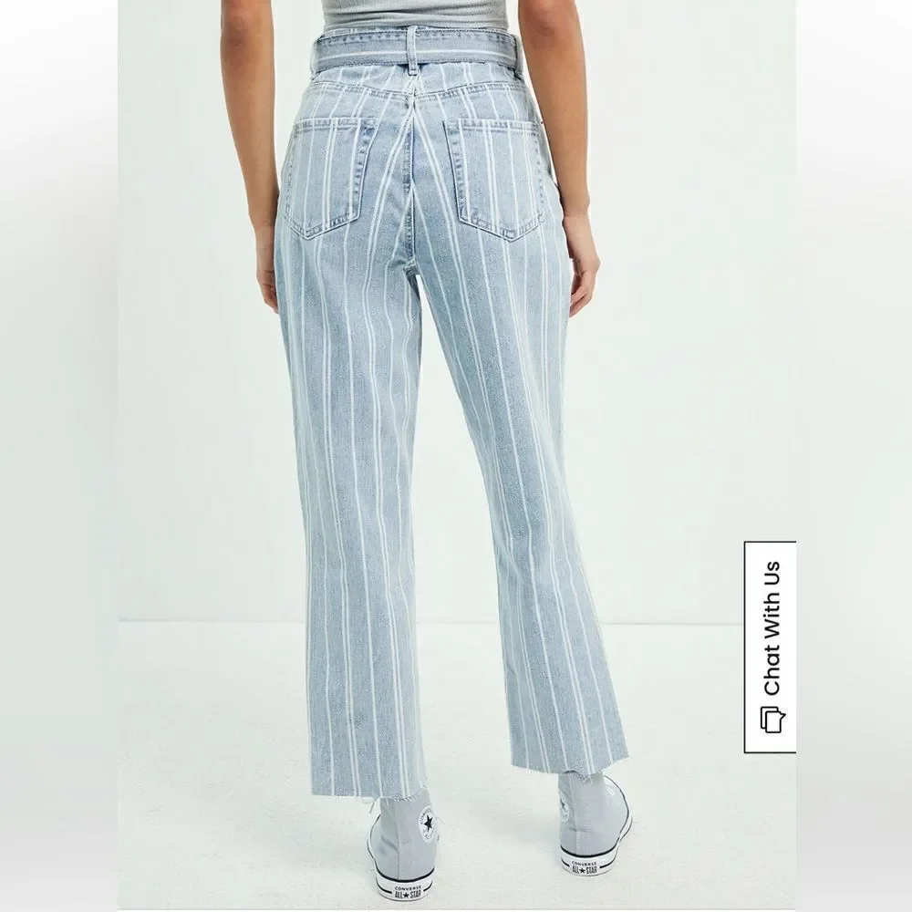 PACSUN 26 Vintage Wash Double White Stripe High Waisted Straight Leg Jeans